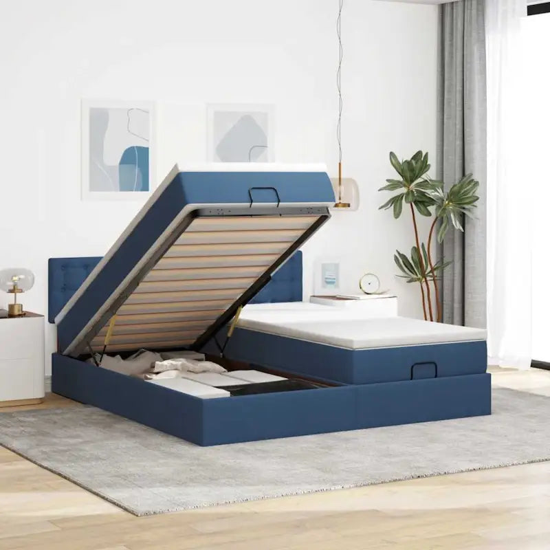 Ottomaanse bed met ruime opbergruimte en zwart materiaal voor comfort - Blauw / 160 x 200 cm / Knopen - Bedden &