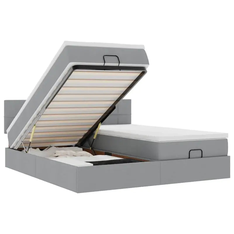 Ottomaanse bed met ruime opbergruimte in lichtgrijs materiaal - Bedden & bedframes