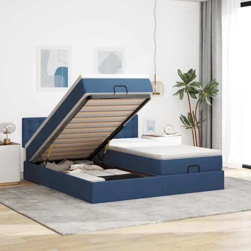 Ottomaanse bed met ruime opbergruimte in lichtgrijs materiaal - Blauw / 180 x 200 cm / Knopen - Bedden & bedframes