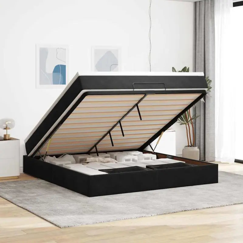 Ottomaanse bed met ruime opbergruimte in zwart materiaal - Zwart / 160 x 200 cm - Bedden & bedframes
