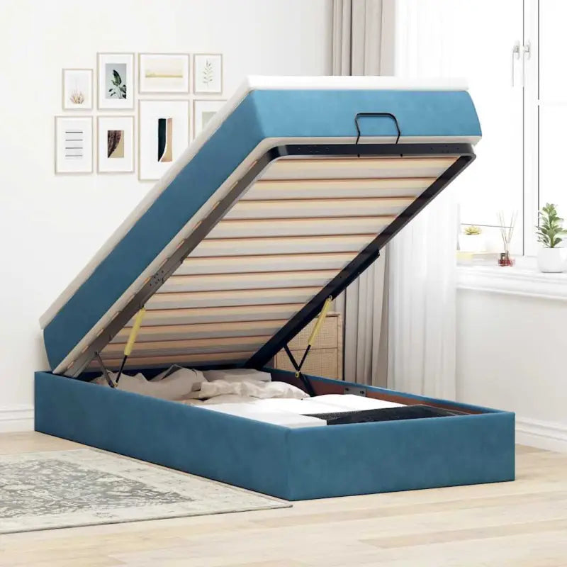 Ottomaanse bed met ruime opbergruimte in zwart materiaal - Donkerblauw / 90 x 190 cm - Bedden & bedframes