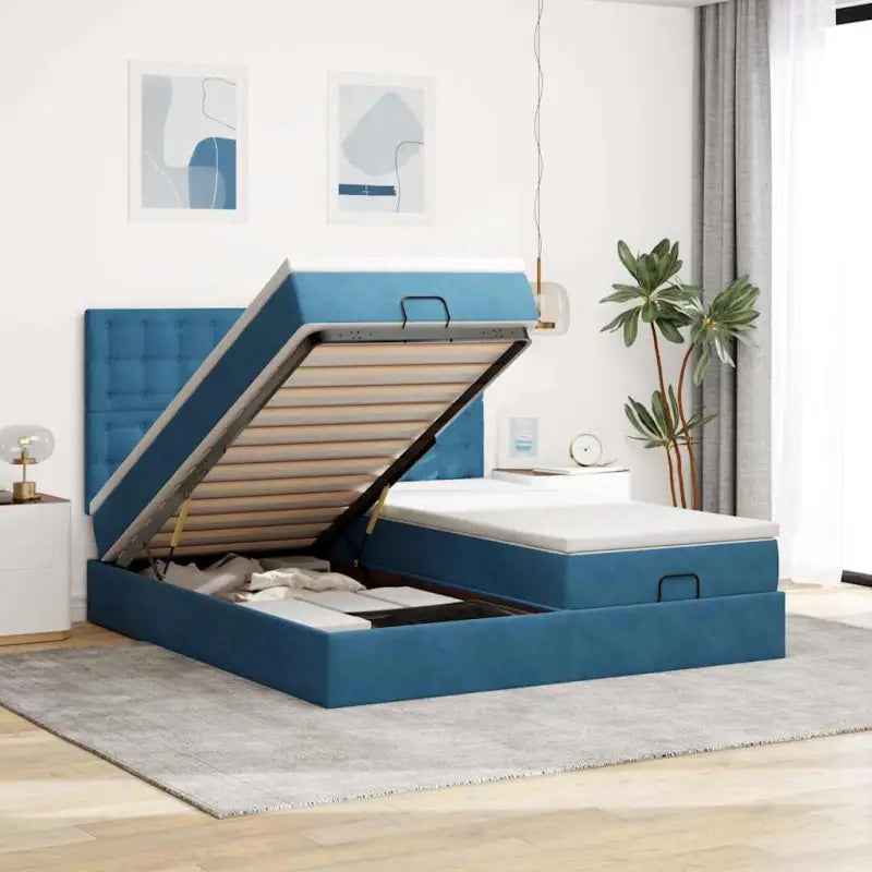 Ottomaanse bed met ruime opbergruimte in zwart materiaal - Donkerblauw / 200 x 200 cm / knopen - Bedden & bedframes