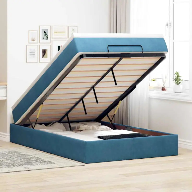 Ottomaanse bed met ruime opbergruimte in zwart materiaal - Donkerblauw / 120 x 190 - Bedden & bedframes