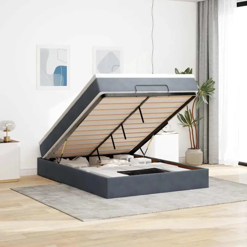 Ottomaanse bed met ruime opbergruimte in zwart materiaal - Donkergrijs / 140 x 190 cm - Bedden & bedframes