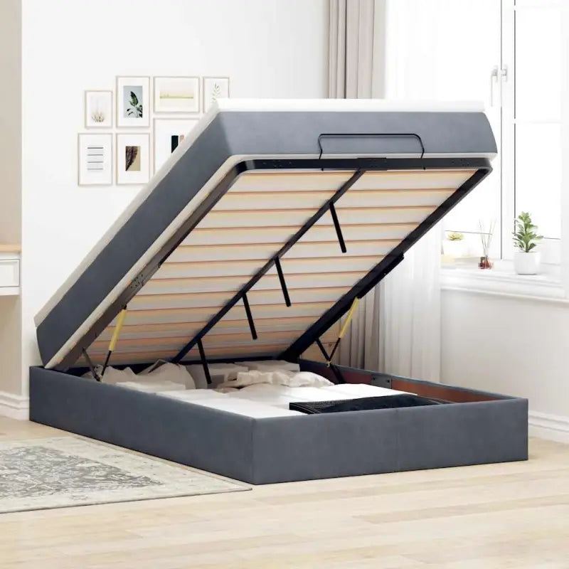Ottomaanse bed met ruime opbergruimte in zwart materiaal - Donkergrijs / 120 x 200 cm - Bedden & bedframes