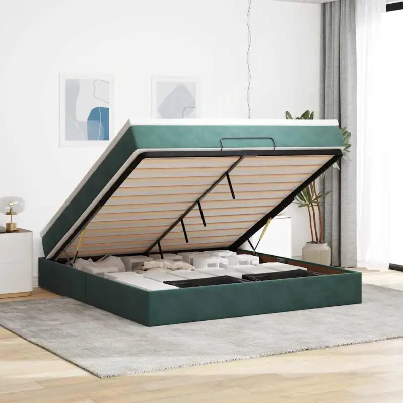 Ottomaanse bed met ruime opbergruimte in zwart materiaal - Donkergroen / 180 x 200 cm - Bedden & bedframes