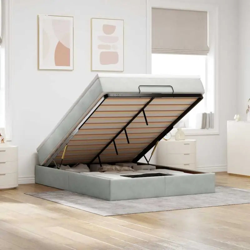 Ottomaanse bed met ruime opbergruimte in zwart materiaal - Lichtgrijs / 140 x 190 cm - Bedden & bedframes