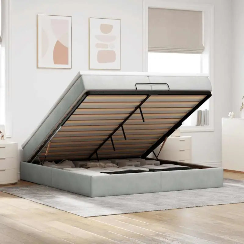 Ottomaanse bed met ruime opbergruimte in zwart materiaal - Lichtgrijs / 200 x 200 cm - Bedden & bedframes