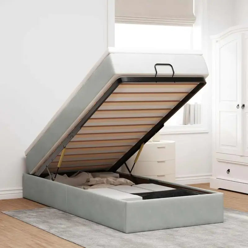 Ottomaanse bed met ruime opbergruimte in zwart materiaal - Lichtgrijs / 90 x 200 cm - Bedden & bedframes