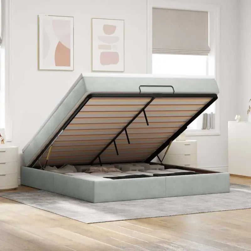 Ottomaanse bed met ruime opbergruimte in zwart materiaal - Lichtgrijs / 160 x 200 cm - Bedden & bedframes