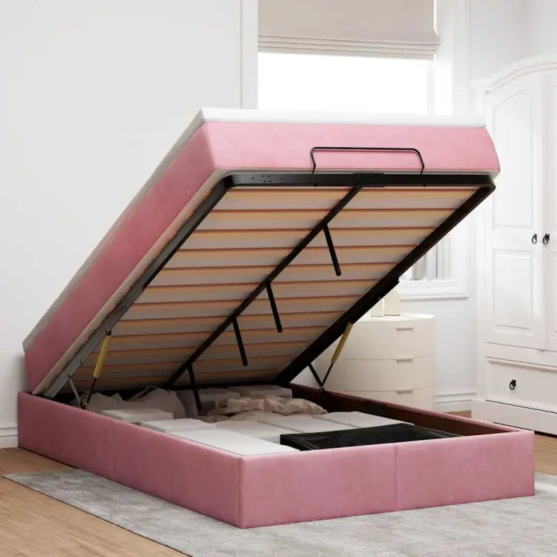 Ottomaanse bed met ruime opbergruimte in zwart materiaal - Roze / 120 x 190 - Bedden & bedframes
