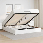 Ottomaanse bed met wit materiaal en ruime opbergruimte - Bedden & bedframes