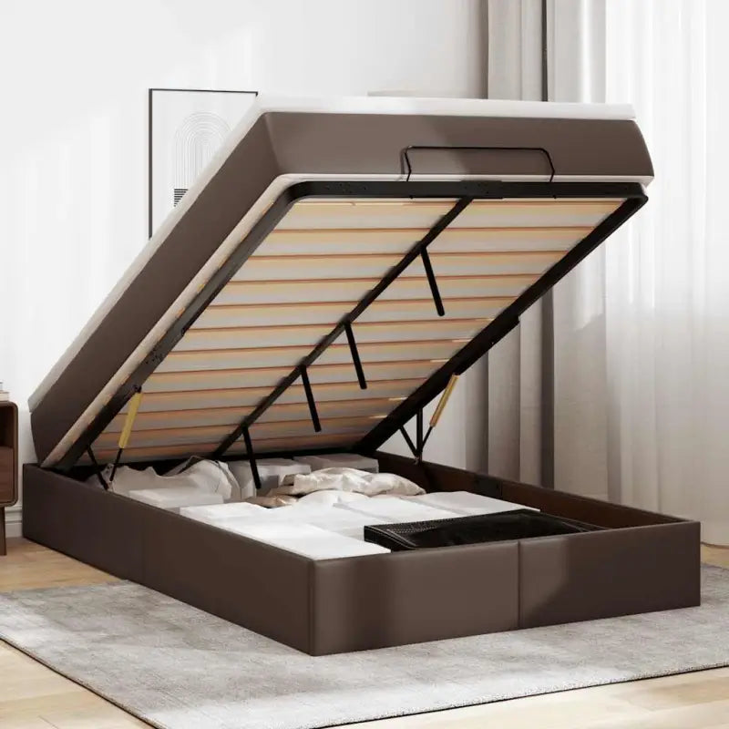 Ottomaanse bed met wit materiaal en ruime opbergruimte - Bruin / 120 x 200 cm - Bedden & bedframes