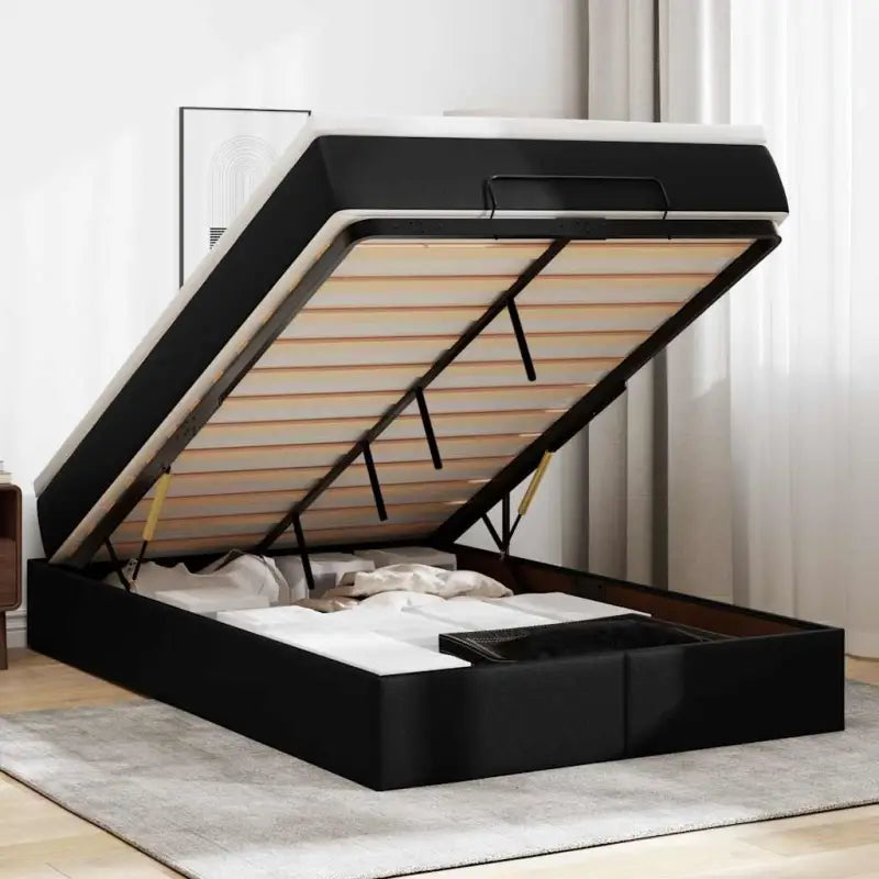 Ottomaanse bed met wit materiaal en ruime opbergruimte - Zwart / 120 x 200 cm - Bedden & bedframes