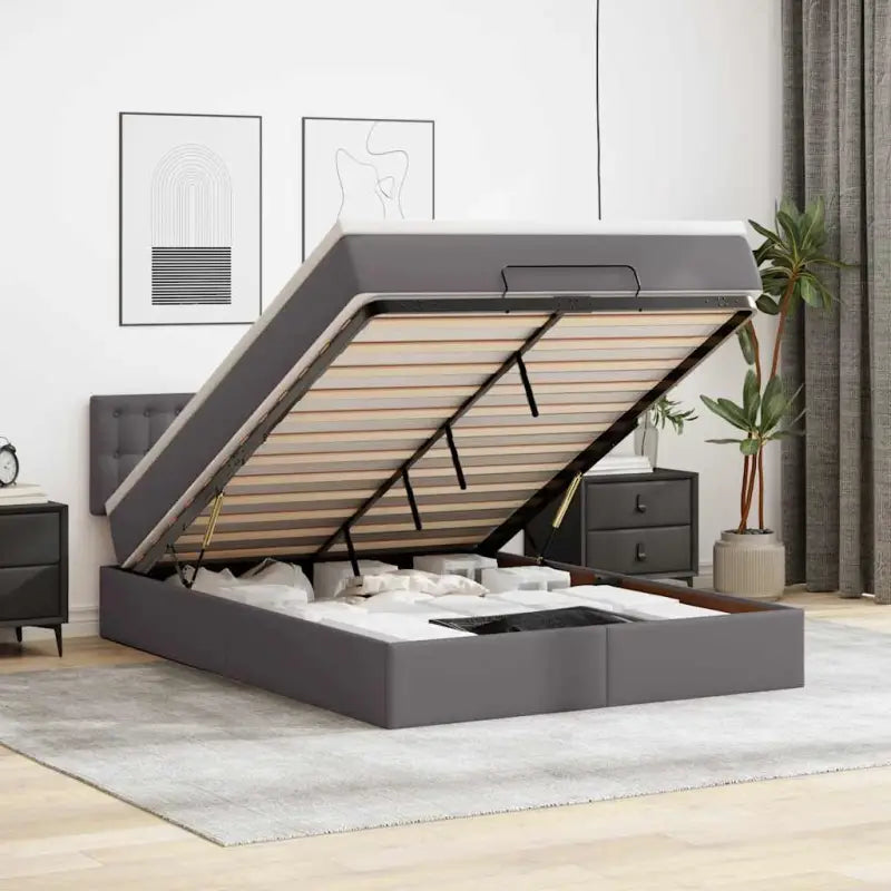 Ottomane bed met grijs materiaal en comfortabele schuimvulling - Grijs / 140 x 200 cm - Bedden & bedframes