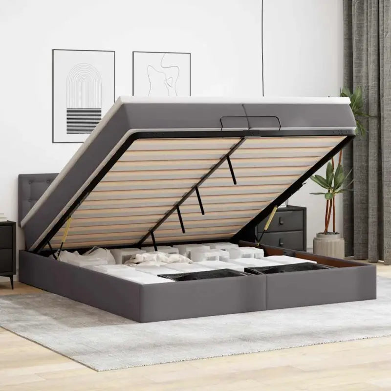 Ottomane bed met grijs materiaal en comfortabele schuimvulling - Grijs / 200 x 200 cm - Bedden & bedframes