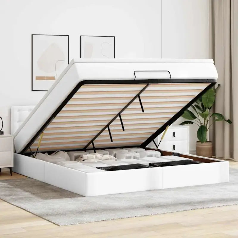 Ottomane bed met grijs materiaal en comfortabele schuimvulling - Wit / 160 x 200 cm - Bedden & bedframes
