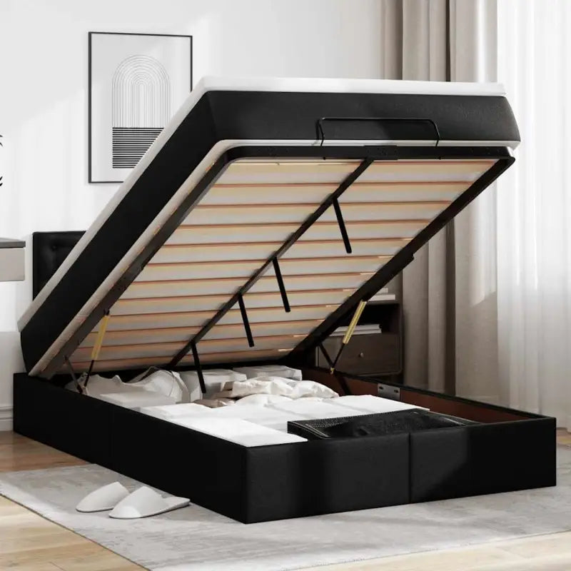 Ottomane bed met grijs materiaal en comfortabele schuimvulling - Zwart / 120 x 200 cm - Bedden & bedframes