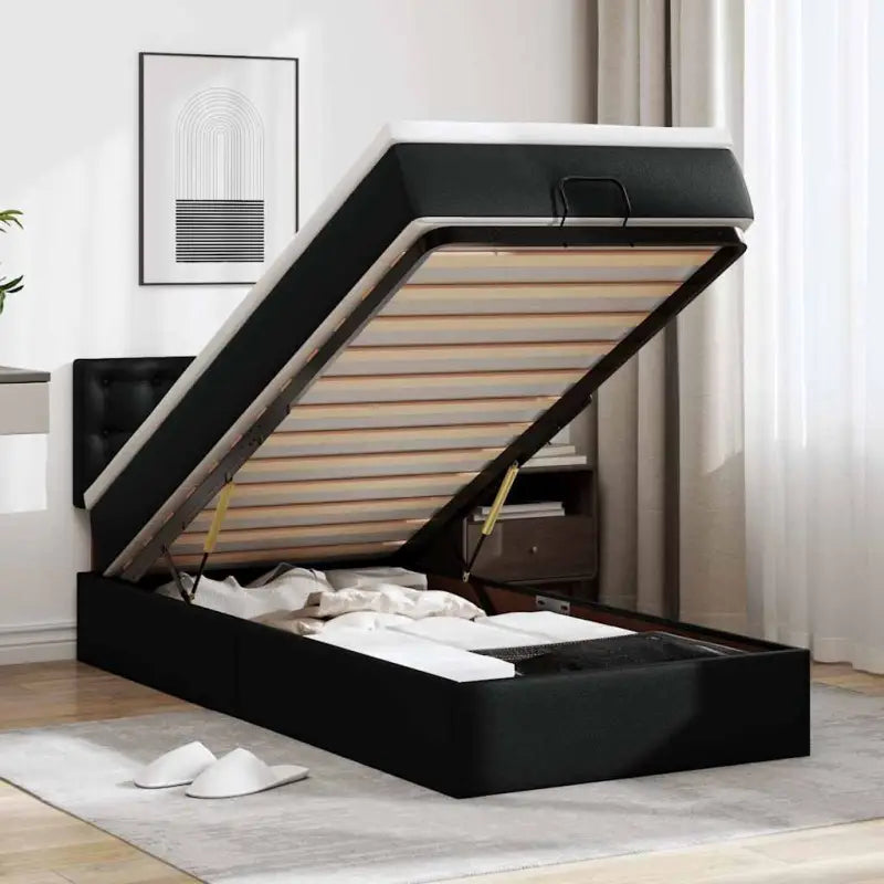 Ottomane bed met grijs materiaal en comfortabele schuimvulling - Zwart / 90 x 200 cm - Bedden & bedframes