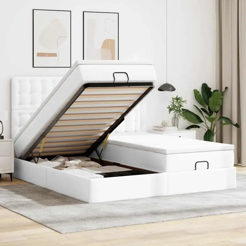 Ottomane bed met zwart materiaal en comfortabele vulling - Wit / 200 x 200 cm - Bedden & bedframes