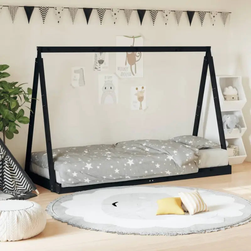 Peuter- En Kinderbed Met Massief Grenenhout Voor Een Knus Thema - Zwart / 80 x 200 cm - Peuter- & kinderbedden