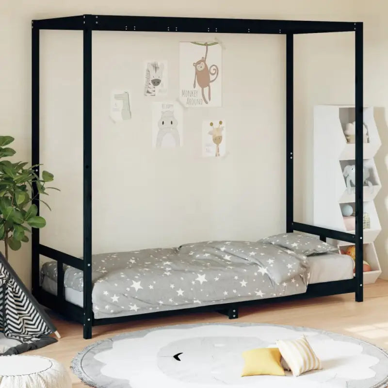 Peuterbed met massief grenenhout voor een natuurlijke slaapkamer - Zwart / 80 x 200 cm - Peuter- & kinderbedden