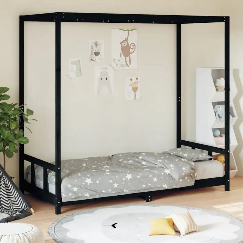 Peuterbed met massief grenenhout voor een natuurlijke slaapkamer - Zwart / 90 x 200 cm - Peuter- & kinderbedden