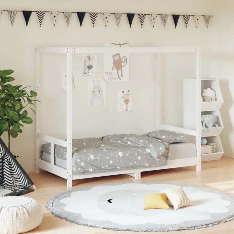 Peuterbed met massief grenenhout voor een natuurlijke slaapkamer - Wit / 80 x 160 cm - Peuter- & kinderbedden