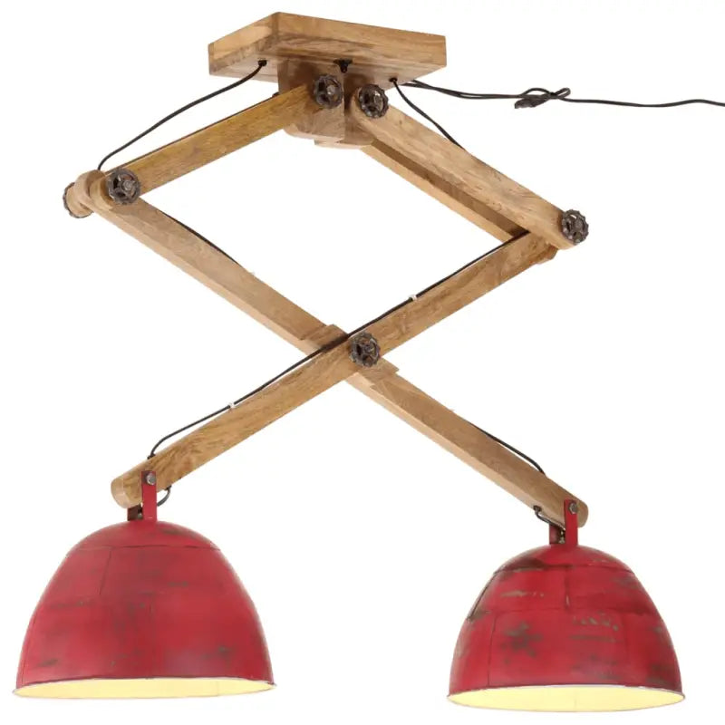 Plafondlamp in industriële stijl met massief mangohout en verweerd rood - Rood / 1 - Lampen