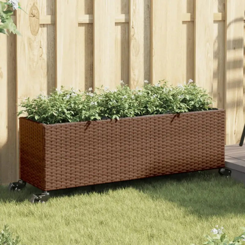 Plantenbak in poly rattan met nonwoven zak voor buitengebruik - Bruin / 107 x 32 x 38 cm / 1 - Bloempotten &