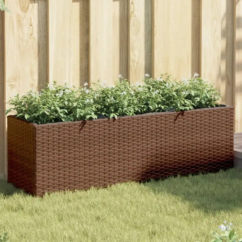 Plantenbak in poly rattan met nonwoven zak voor buitengebruik - Bruin / 105 x 30 x 32 cm / 1 - Bloempotten &
