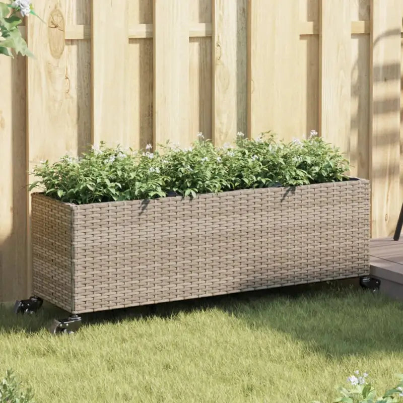 Plantenbak in poly rattan met nonwoven zak voor buitengebruik - Grijs / 107 x 32 x 38 cm / 2 - Bloempotten &