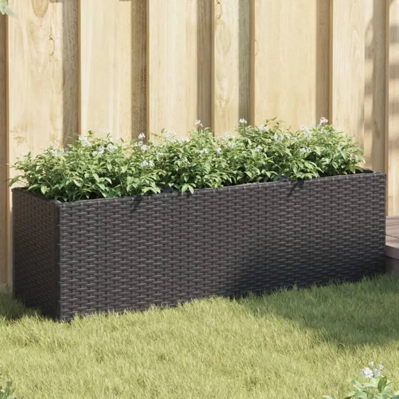 Plantenbak in poly rattan met nonwoven zak voor buitengebruik - Zwart / 105 x 30 x 32 cm / 1 - Bloempotten &