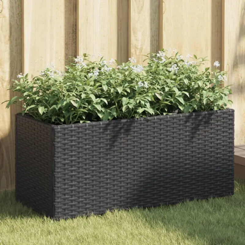 Plantenbak in poly rattan met nonwoven zak voor buitengebruik - Zwart / 72 x 30 x 32 cm / 2 - Bloempotten &