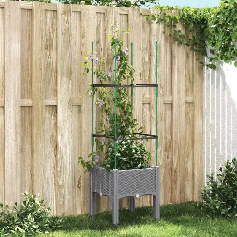 Plantenbak met latwerk voor klimplanten in tuin of terras - Lichtgrijs / 40 x 40 x 142.5 cm / 1 - Bloempotten &