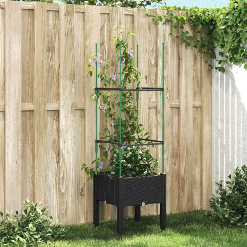 Plantenbak met latwerk voor klimplanten in tuin of terras - Zwart / 40 x 40 x 142.5 cm / 1 - Bloempotten & plantenbakken