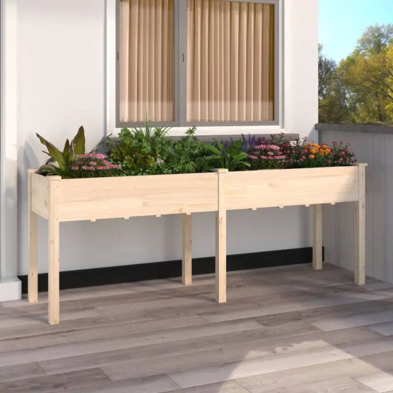 Plantenbak met voering van massief vurenhout voor tuin en terras - Naturel / 203 x 53 x 76 cm / 1 - Bloempotten &
