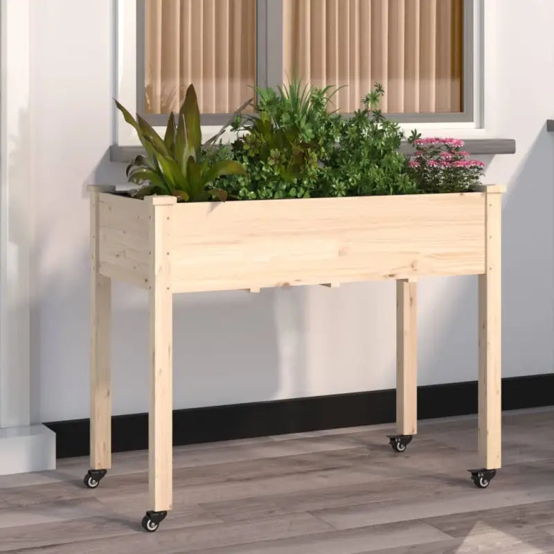 Plantenbak met voering van massief vurenhout voor tuin en terras - Naturel / 118 x 59 x 80 cm / 1 - Bloempotten &