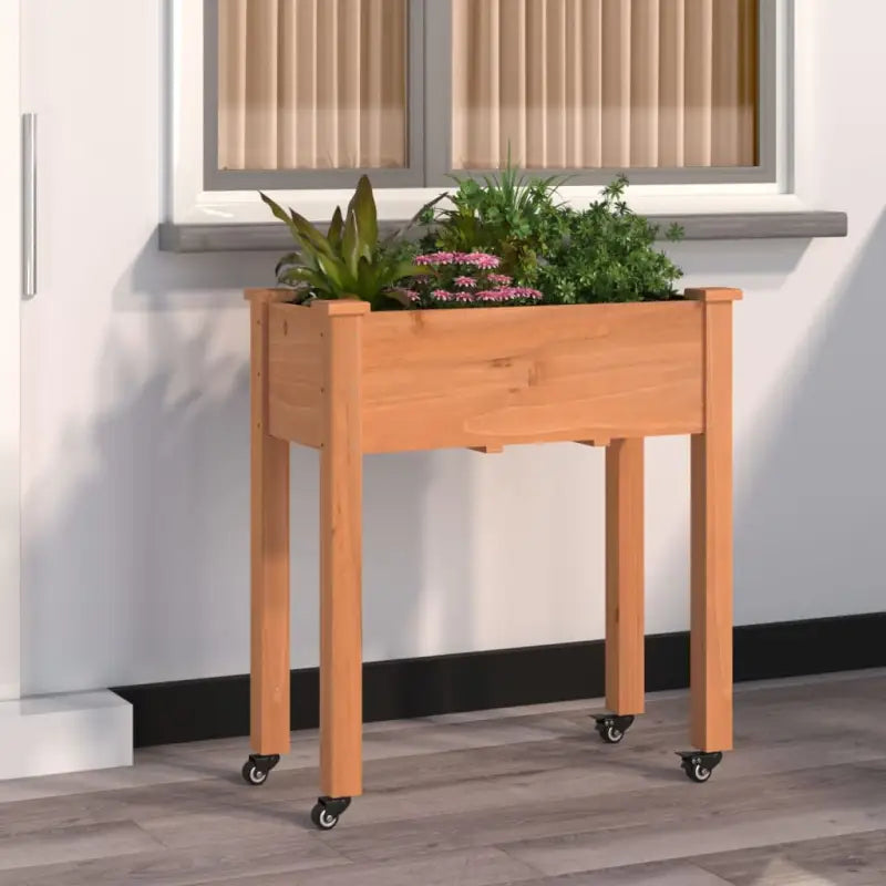Plantenbak met voering van massief vurenhout voor tuin en terras - Bruin / 71 x 37 x 80 cm / 1 - Bloempotten &