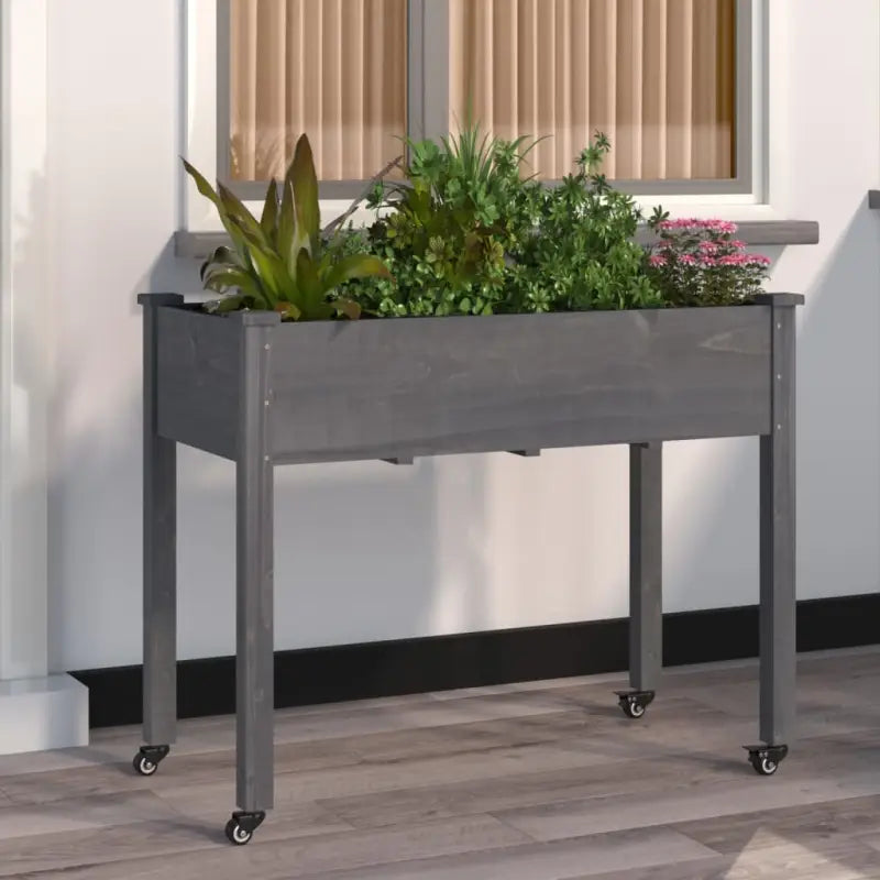 Plantenbak met voering van massief vurenhout voor tuin en terras - Grijs / 118 x 59 x 80 cm / 1 - Bloempotten &