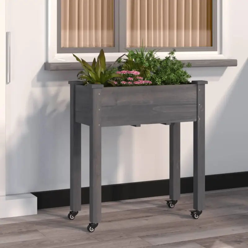 Plantenbak met voering van massief vurenhout voor tuin en terras - Grijs / 71 x 37 x 80 cm / 1 - Bloempotten &