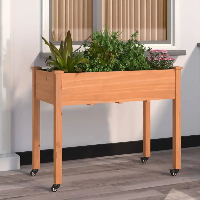 Plantenbak met voering van massief vurenhout voor tuin en terras - Bruin / 118 x 59 x 80 cm / 1 - Bloempotten &