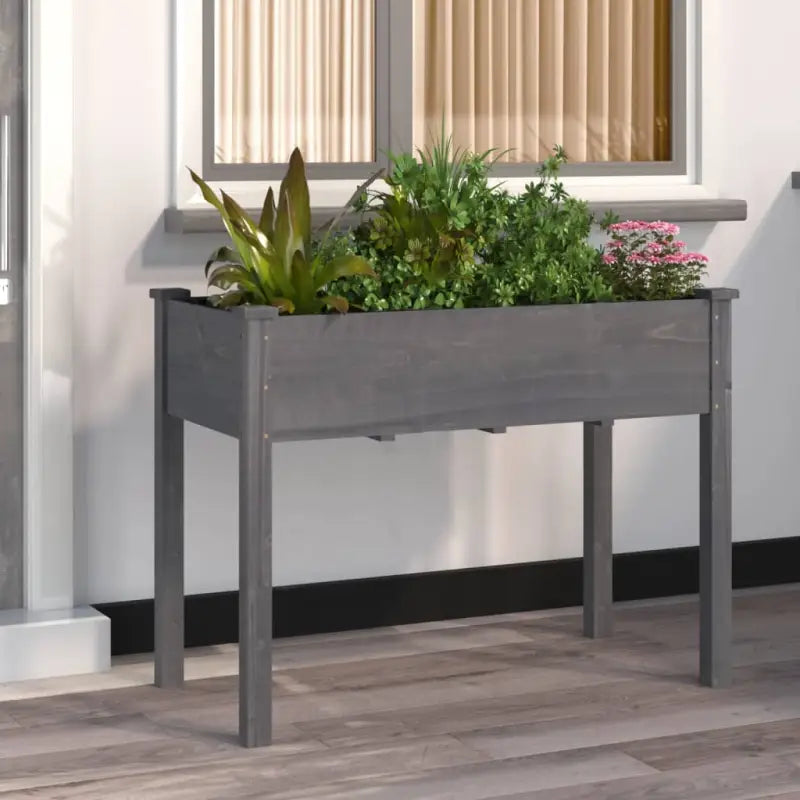 Plantenbak met voering van massief vurenhout voor tuin en terras - Grijs / 118 x 59 x 76 cm / 1 - Bloempotten &