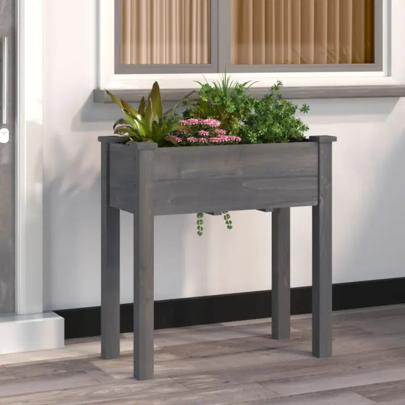 Plantenbak met voering van massief vurenhout voor tuin en terras - Grijs / 71 x 37 x 76 cm / 1 - Bloempotten &