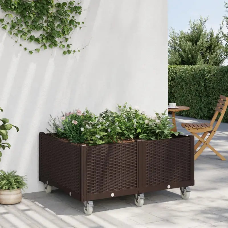 Plantenbak met wielen voor tuin en terras - Bruin / 100 x 80 x 54 cm / 1 - Bloempotten & plantenbakken