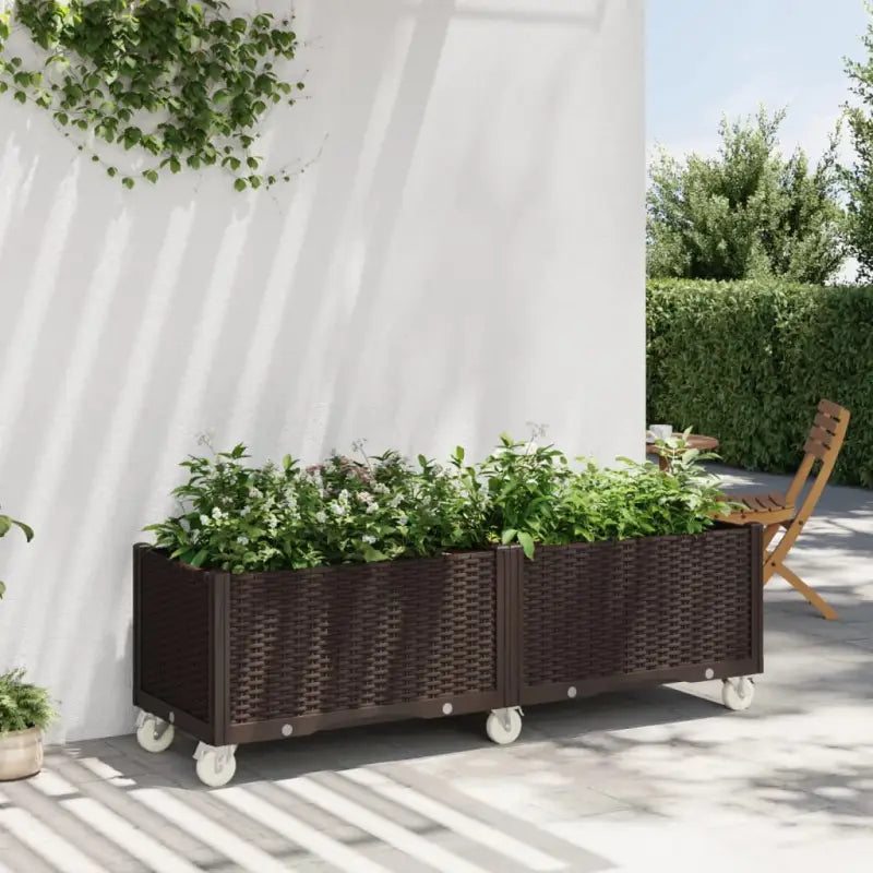 Plantenbak met wielen voor tuin en terras - Bruin / 160 x 50 x 54 cm / 1 - Bloempotten & plantenbakken