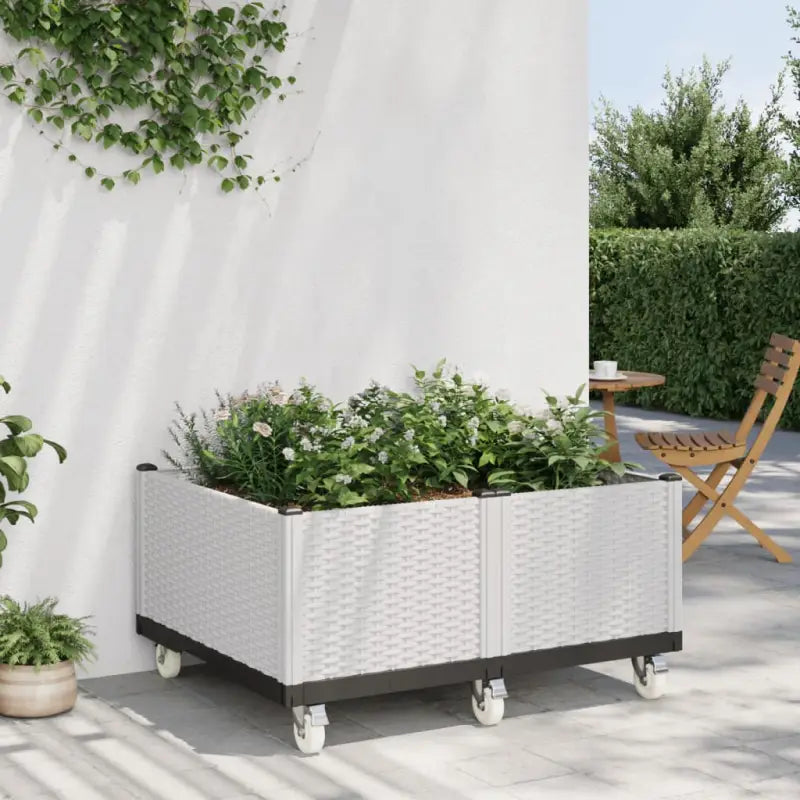 Plantenbak met wielen voor tuin en terras - Wit / 100 x 80 x 54 cm / 1 - Bloempotten & plantenbakken