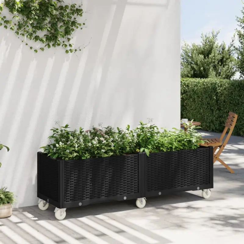Plantenbak met wielen voor tuin en terras - Zwart / 160 x 50 x 54 cm / 1 - Bloempotten & plantenbakken
