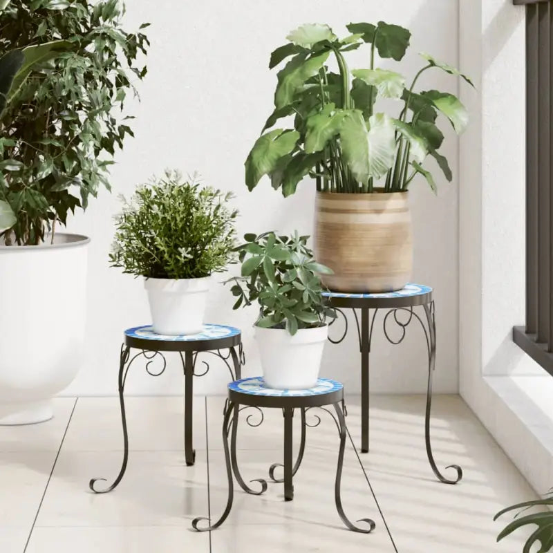 Plantenstandaard met mozaïeken tafelblad en elegante poten - Blauw / 26 x 35 cm / 3 - Plantenstandaarden