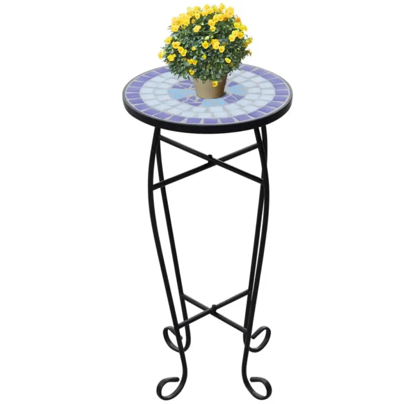 Plantenstandaard met mozaïeken tafelblad en elegante poten - Blauw / 30 x 60 cm / 1 - Plantenstandaarden